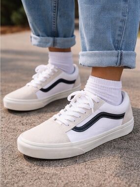 Vans Old Skool White Black Youth 6 Womens 7.5 Suede Sneakers